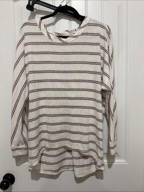 BKE Cream Top with Taupe Stripe Detail
